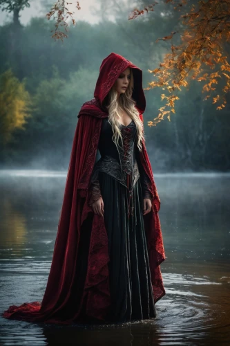 red riding hood,little red riding hood,scarlet witch,sorceress,rusalka,the enchantress,the blonde in the river,red coat,fantasy picture,red cape,celtic queen,cloak,fantasy woman,cosplay image,queen of hearts,the witch,girl on the river,fairy tale character,transylvania,heroic fantasy,Photography,General,Fantasy