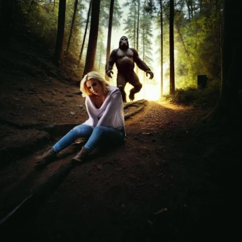 girl and boy outdoor,conceptual photography,photo manipulation,photoshop manipulation,happy children playing in the forest,photomanipulation,abduction,digital compositing,people in nature,slacklining,the girl is lying on the floor,metric,scared woman,in the forest,forest walk,forest workers,great apes,humanoid,hikers,crawling