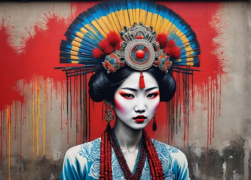 geisha girl,geisha,peking opera,taiwanese opera,chinese art,oriental girl,japanese art,oriental princess,oriental,japanese woman,oriental painting,streetart,korean culture,asian woman,urban street art,street artist,street art,graffiti art,china town,street artists,Art,Artistic Painting,Artistic Painting 35