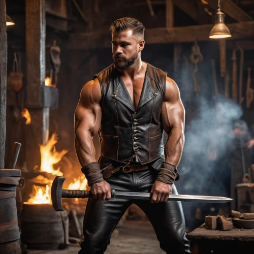 blacksmith,hercules,barbarian,muscle icon,muscular,wolverine,muscled,edge muscle,bodybuilding supplement,bodybuilding,strongman,muscle,muscular build,body building,bodybuilder,vest,male character,macho,dane axe,statue of hercules,Photography,General,Fantasy