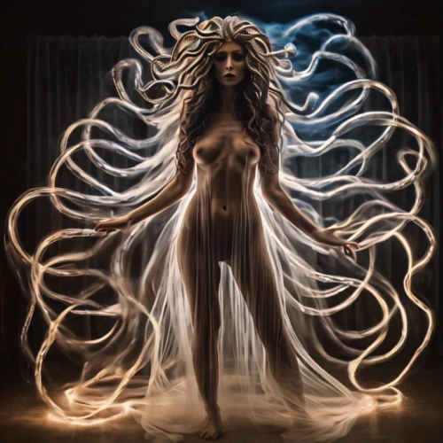 dryad,medusa,voodoo woman,priestess,gorgon,medusa gorgon,the enchantress,tendrils,sorceress,shamanic,supernatural creature,light bearer,wraith,humanoid,box jellyfish,merfolk,siren,filament,shamanism,coil