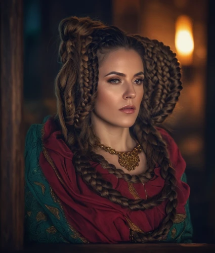 celtic queen,angelica,tudor,russian folk style,elizabeth i,rosella,arabian,sigourney weave,queen anne,woman portrait,romantic portrait,girl in a historic way,iulia hasdeu castle,catarina,cinderella,regal,cleopatra,head woman,renaissance,isabella,Photography,General,Fantasy