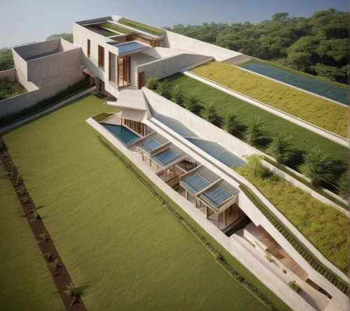 dunes house,modern house,3d rendering,modern architecture,grass roof,eco-construction,build by mirza golam pir,archidaily,residential house,contemporary,flat roof,luxury property,mid century house,house with lake,render,luxury home,roof landscape,garden elevation,danish house,model house,Photography,General,Natural