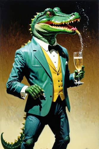 alligator,aligator,real gavial,formal attire,gator,aristocrat,have a drink,gavial,a glass of champagne,gentlemanly,formal wear,crocodile woman,saurian,champagne flute,reptillian,businessperson,crocodile,fake gator,alligator sugar,white alligator,Conceptual Art,Sci-Fi,Sci-Fi 14