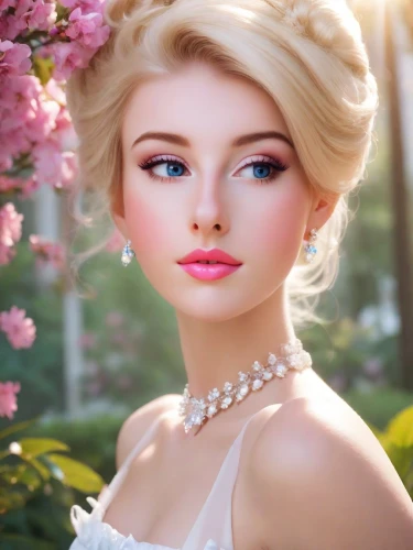 realdoll,female doll,beautiful girl with flowers,natural cosmetic,romantic look,romantic portrait,barbie doll,barbie,doll's facial features,female beauty,beautiful model,fashion doll,girl in flowers,women's cosmetics,dahlia pink,femininity,bridal jewelry,female model,peach rose,beauty face skin,Photography,Natural