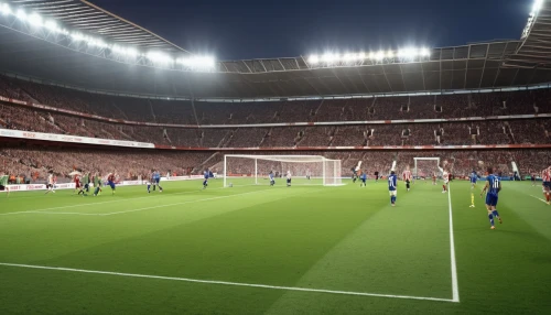 soccer-specific stadium,football stadium,fifa 2018,stadium,soccer field,uefa,football pitch,athletic field,spectator seats,emirates,floodlights,artificial turf,stadion,sports game,floodlight,arena,shot on goal,3d rendering,football field,forest ground,Photography,General,Realistic