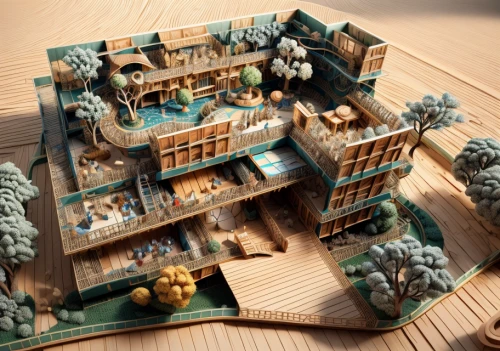 3d rendering,wooden construction,model house,wooden houses,wooden mockup,3d render,maya civilization,escher village,isometric,timber house,3d rendered,3d fantasy,eco-construction,construction set,apartment house,an apartment,eco hotel,diorama,render,3d mockup