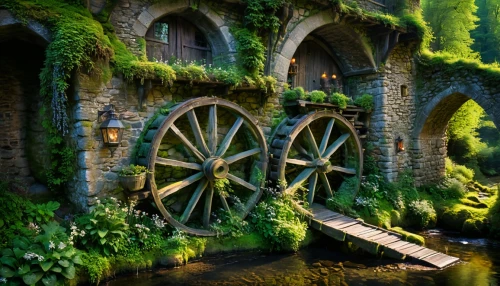water wheel,water mill,hobbiton,old mill,potter's wheel,hobbit,fantasy picture,fairy village,dutch mill,wishing well,mill,ireland,a fairy tale,medieval,fairy tale,3d fantasy,fantasy art,fairytale,fantasy landscape,fairy house,Photography,General,Fantasy