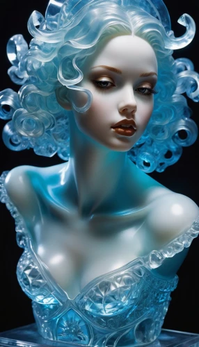 ice queen,water nymph,blue enchantress,silvery blue,bluebottle,blue and white porcelain,glass painting,water glace,water pearls,merfolk,water creature,water rose,shashed glass,the snow queen,glasswares,blue rose,siren,icemaker,ice princess,aquarius,Illustration,Realistic Fantasy,Realistic Fantasy 10