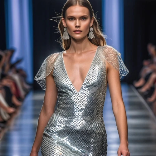 runway,metallic feel,runways,catwalk,versace,shimmering,cocktail dress,sparkling,silvery,embellished,glittering,silvery blue,metallic,dress walk black,silver,shimmer,evening dress,sparkly,embellishments,haute couture,Photography,General,Realistic