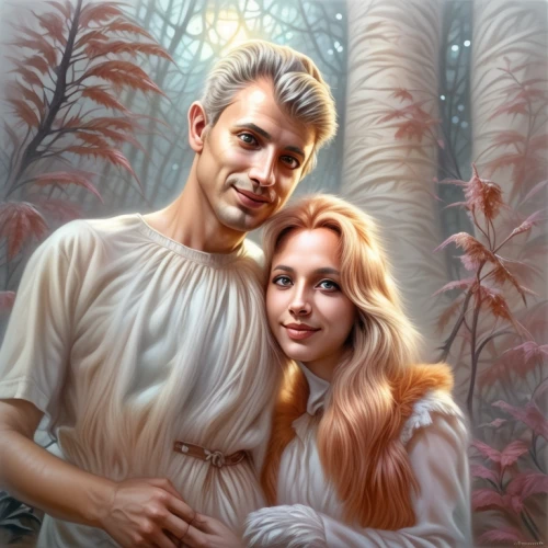adam and eve,young couple,romantic portrait,mulberry family,fantasy portrait,birch family,mother and father,gothic portrait,father and daughter,wolf couple,man and wife,beautiful couple,fantasy picture,holy family,arrowroot family,barberry family,couple,nettle family,old couple,couple boy and girl owl