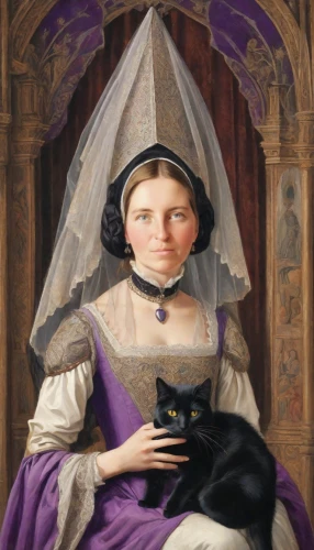 gothic portrait,girl with dog,la violetta,portrait of a woman,portrait of christi,portrait of a girl,cat portrait,cat european,woman holding pie,girl with cloth,female portrait,victorian lady,romantic portrait,praying woman,figaro,girl in cloth,pet black,cat image,the hat of the woman,oil on canvas,Digital Art,Comic