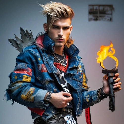 fire artist,fire master,firebrat,smouldering torches,punk design,lucus burns,fire kite,spark fire,punk,biker,male model,blow torch,cosplay image,fire fighter,renegade,gas flame,fire heart,streampunk,fire angel,fireman,Illustration,American Style,American Style 06