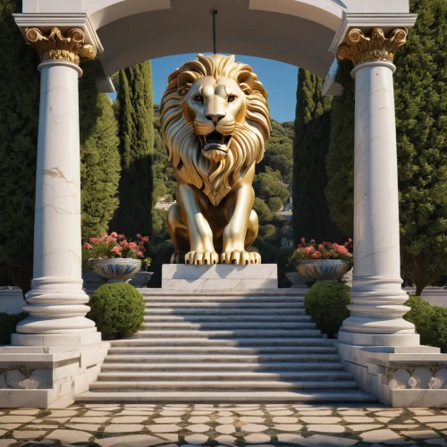 lion fountain,lion capital,stone lion,lion white,lion,front gate,royal tiger,lion number,lion head,3d rendering,lawn ornament,two lion,tiger,villa d'este,king of the jungle,forest king lion,victory gate,3d render,kingdom,house entrance,Photography,General,Realistic