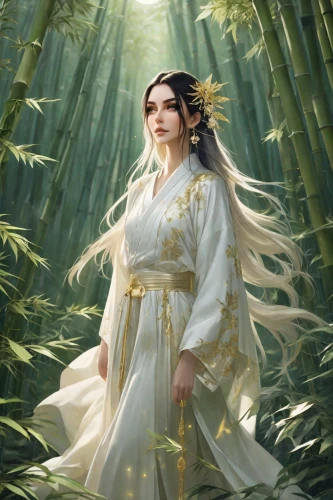 jasmine blossom,oriental princess,fantasy portrait,junshan yinzhen,white blossom,wuchang,chinese art,yi sun sin,fantasy picture,bamboo forest,bamboo flute,geisha,lilly of the valley,xing yi quan,scent of jasmine,japanese art,lily of the field,oriental painting,a beautiful jasmine,lilies of the valley,Photography,Natural