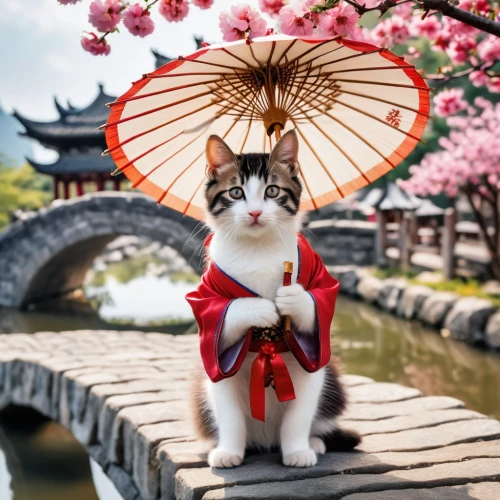 chinese pastoral cat,japanese bobtail,blossom kitten,flower cat,lucky cat,cat warrior,japanese culture,japanese kawaii,cute cat,auspicious,cat kawaii,spring in japan,geisha,oriental princess,beautiful japan,cherry blossom festival,cherry blossom japanese,oriental,cat image,japanese umbrella,Photography,General,Realistic