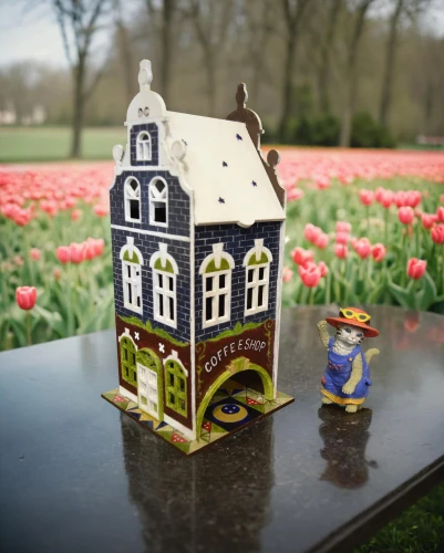 miniature house,fairy house,frisian house,wooden birdhouse,dolls houses,fairy door,model house,danish house,bird house,little house,thatched cottage,country house,fairy tale castle,the gingerbread house,butter dish,music box,dollhouse accessory,birdhouse,gingerbread house,country cottage,Small Objects,Outdoor,Tulips