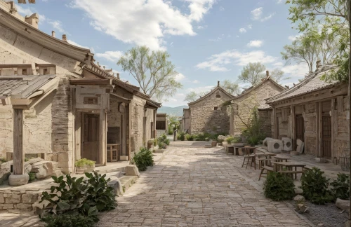 chinese architecture,narrow street,medieval street,shaanxi province,the cobbled streets,xinjiang,shahe fen,xizhi,stone houses,bukhara,caravanserai,turpan,korean folk village,village street,ancient city,yunnan,traditional village,khlui,old linden alley,chinese background
