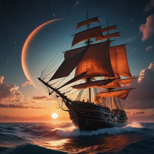 sea sailing ship,sailing ship,sail ship,galleon ship,sailing ships,galleon,scarlet sail,pirate ship,sea fantasy,sailing vessel,full-rigged ship,caravel,tallship,sailing orange,east indiaman,fantasy picture,inflation of sail,longship,windjammer,sailing,Photography,General,Cinematic