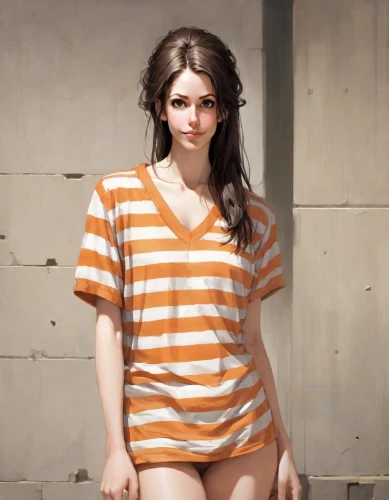 croft,girl in t-shirt,prisoner,detention,lori,see-through clothing,girl sitting,horizontal stripes,isolated t-shirt,tee,in a shirt,clementine,young woman,girl in a long,female model,without clothes,retro girl,cotton top,pajamas,lara,Digital Art,Comic