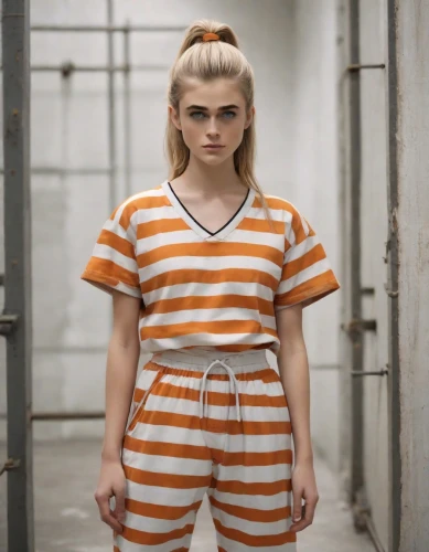 prisoner,chainlink,prison,eleven,horizontal stripes,detention,jumpsuit,handcuffed,criminal,tied up,burglary,television character,bad girl,murderer,one-piece garment,pajamas,barbed,olallieberry,in custody,killer,Photography,Natural