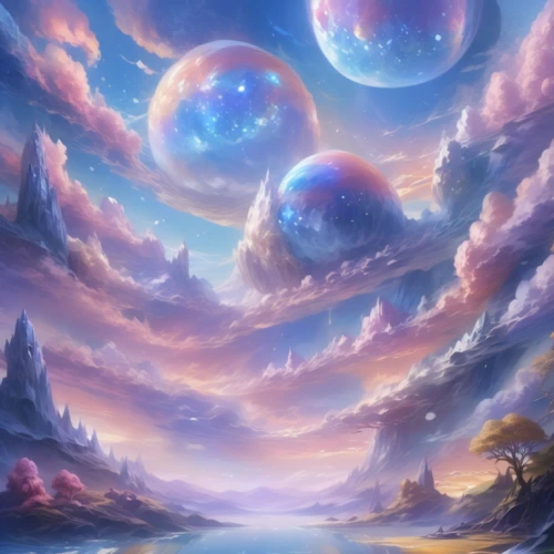 fantasy landscape,fantasy picture,fairy galaxy,dream world,astral traveler,fairy world,starscape,celestial bodies,hot-air-balloon-valley-sky,celestial event,fantasy world,fantasy art,3d fantasy,ice planet,celestial,moon and star background,star winds,planet alien sky,lunar landscape,cosmos field