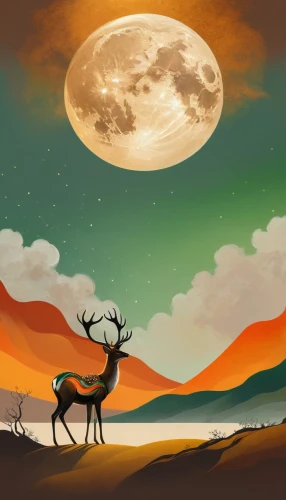 deer illustration,moon and star background,lunar landscape,desert background,altiplano,background vector,landscape background,moonlit night,desert landscape,moonrise,barren ground caribou,full moon,arabic background,dusk background,desert desert landscape,deer drawing,cartoon video game background,super moon,world digital painting,deers,Illustration,Realistic Fantasy,Realistic Fantasy 16