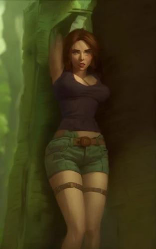 lara,background ivy,croft,poison ivy,female model,forest background,lori,fae,green background,farmer in the woods,cave girl,gi,pam trees,plus-size model,in the forest,world digital painting,digital painting,skort,aa,camo,Common,Common,Cartoon