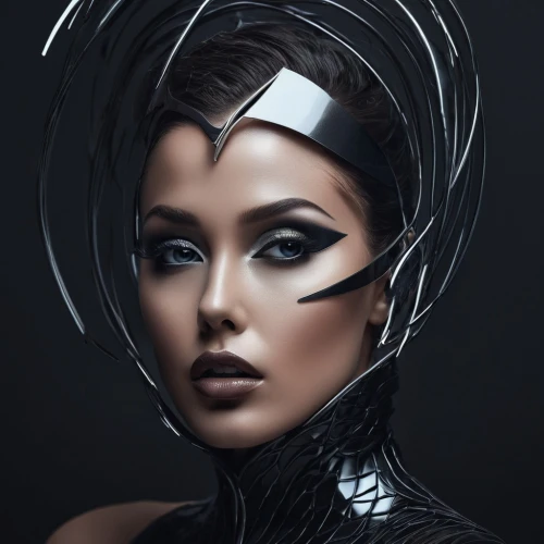 headpiece,headdress,feather headdress,art deco woman,fantasy portrait,fashion vector,artificial hair integrations,head woman,venetian mask,veil,headgear,bicycle helmet,masquerade,geisha,fashion illustration,woman face,latex,biomechanical,sculpt,beauty mask,Conceptual Art,Fantasy,Fantasy 34