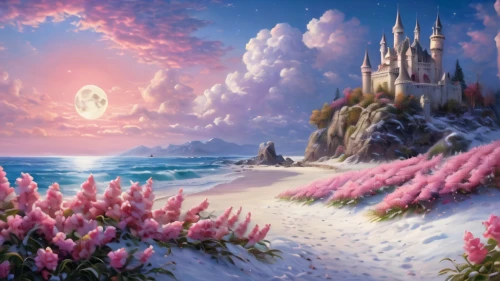 fantasy landscape,fantasy picture,fairy tale castle,fantasy world,fairy world,3d fantasy,fairytale castle,landscape background,fantasia,fantasy art,landscape rose,children's background,dream world,shanghai disney,knight's castle,fantasy city,cartoon video game background,an island far away landscape,world digital painting,purple landscape,Photography,General,Natural