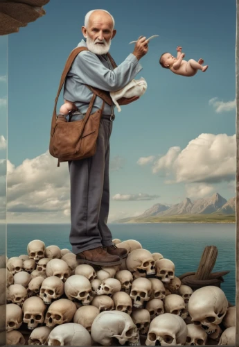 elderly man,photoshop manipulation,fish-surgeon,photo manipulation,digital compositing,image manipulation,surrealism,photomanipulation,elderly person,conceptual photography,pensioner,man at the sea,santa claus at beach,old age,photomontage,background with stones,elderly people,stone balancing,fishmonger,stone man,Photography,General,Realistic