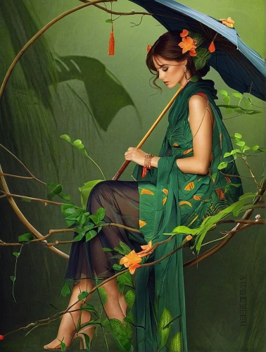 dryad,summer umbrella,parasol,girl in the garden,girl with tree,anahata,art deco woman,poison ivy,monsoon,monsoon banner,girl in a wreath,umbrella,faery,han thom,vietnamese woman,woman frog,bamboo flute,radha,faerie,art nouveau,Photography,Documentary Photography,Documentary Photography 05