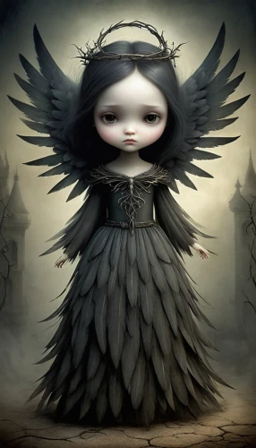 dark angel,black angel,gothic woman,angel of death,gothic portrait,gothic fashion,crow queen,fallen angel,baroque angel,goth woman,evil fairy,gothic style,gothic,harpy,gothic dress,archangel,dark art,raven girl,mourning swan,dark gothic mood,Illustration,Abstract Fantasy,Abstract Fantasy 06