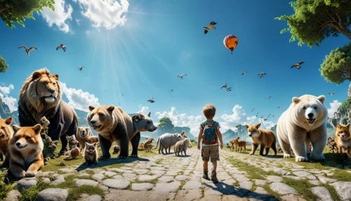 hot-air-balloon-valley-sky,animal world,animal migration,grizzlies,forest animals,animal zoo,world digital painting,children's background,animal balloons,wild animals crossing,woodland animals,fantasy picture,animal film,deep zoo,zookeeper,scandia animals,whimsical animals,animals hunting,the bears,animal lane,Photography,General,Realistic