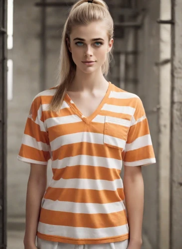 horizontal stripes,girl in t-shirt,isolated t-shirt,polo shirt,prisoner,polo shirts,television character,liberty cotton,olallieberry,long-sleeved t-shirt,chainlink,cotton top,women's clothing,thomas heather wick,tshirt,shirt,magnolieacease,hollyoaks,murcott orange,striped background,Photography,Natural