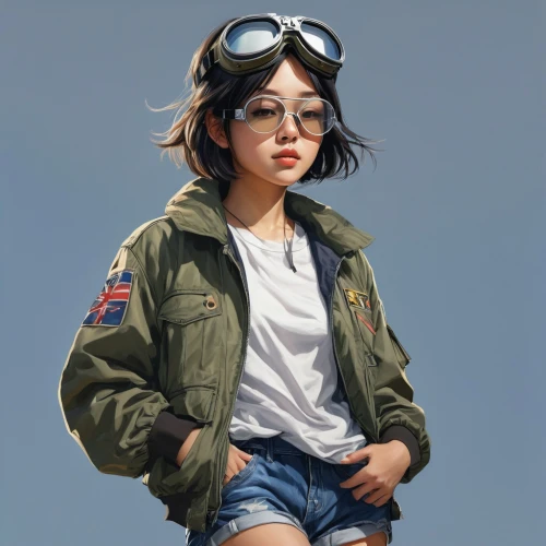 girl portrait,glider pilot,aviator,fighter pilot,helicopter pilot,bomber,pilot,mari makinami,girl in overalls,girl sitting,parka,digital painting,asian woman,han thom,girl with gun,vector girl,air show,girl drawing,japanese woman,jean jacket,Photography,General,Natural