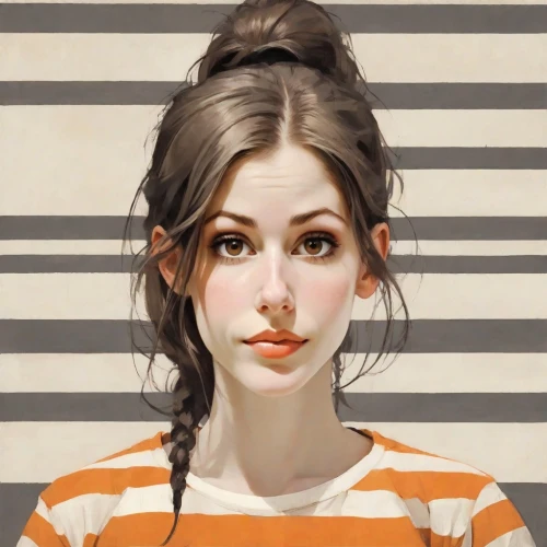 portrait of a girl,girl portrait,young woman,striped background,girl in t-shirt,portrait background,girl in a long,horizontal stripes,the girl's face,girl with bread-and-butter,woman portrait,girl in cloth,artist portrait,prisoner,girl in the kitchen,woman face,girl with cereal bowl,face portrait,stripes,girl with cloth,Digital Art,Poster