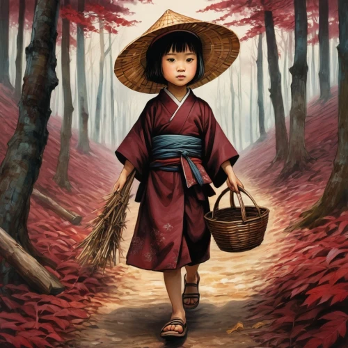 world digital painting,geisha girl,japanese woman,japanese art,geisha,little girl in wind,oriental girl,little girl with umbrella,asian conical hat,japanese culture,oriental painting,mulan,tsukemono,digital painting,goki,buddhist monk,hanbok,oriental,japanese background,chinese art,Illustration,Realistic Fantasy,Realistic Fantasy 34