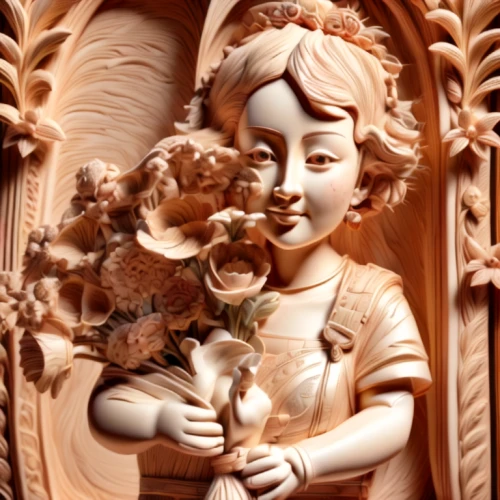 wood carving,terracotta flower pot,carved wood,decorative figure,hare krishna,harp with flowers,stone carving,terracotta,clay tile,theravada buddhism,garden decoration,flower decoration,decorative art,floral decorations,flower vase,carvings,wooden flower pot,garden decor,funeral urns,bach flower therapy