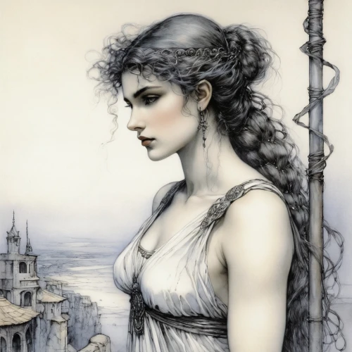 venetia,rusalka,la violetta,cybele,athena,artemisia,celtic queen,the sea maid,the carnival of venice,hallia venezia,the enchantress,queen anne,the snow queen,lacerta,aricia,lycaenid,dulcinea,rapunzel,fantasy woman,heroic fantasy,Illustration,Retro,Retro 25