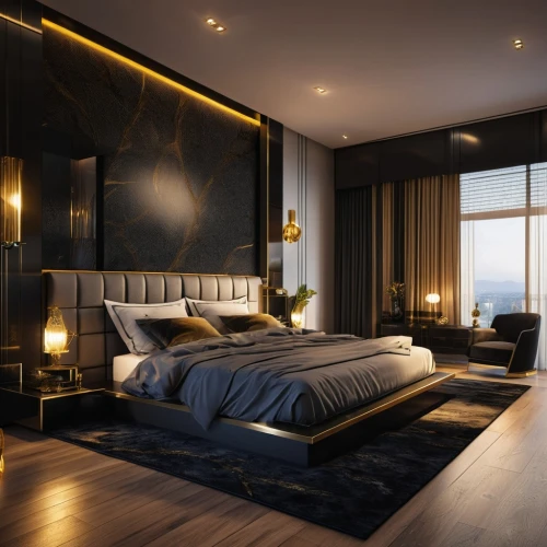 modern room,great room,modern decor,sleeping room,bedroom,penthouse apartment,luxury home interior,interior design,contemporary decor,guest room,room divider,ornate room,interior modern design,loft,gold wall,room lighting,interior decoration,livingroom,3d rendering,luxurious,Photography,General,Realistic