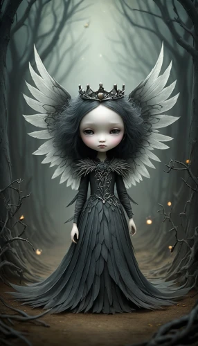 dark angel,gothic woman,crow queen,black angel,evil fairy,queen of the night,angel of death,gothic portrait,fairy queen,gothic fashion,goth woman,gothic dress,mourning swan,gothic style,faery,faerie,dark gothic mood,fallen angel,gothic,dark art,Illustration,Abstract Fantasy,Abstract Fantasy 06