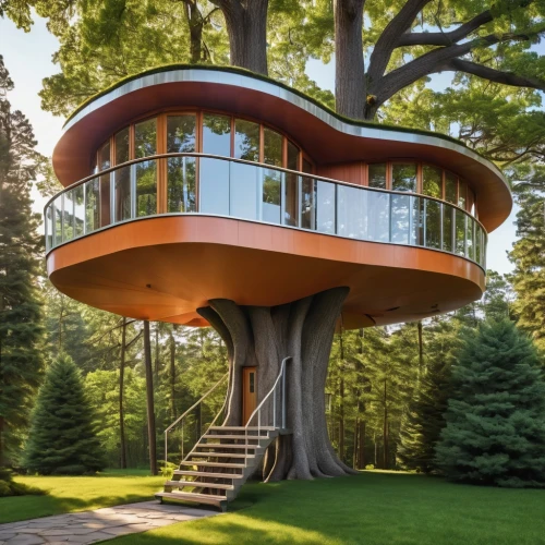 tree house hotel,tree house,treehouse,mid century house,mid century modern,cubic house,inverted cottage,house in the forest,cube house,tree mushroom,mobile home,crooked house,round hut,round house,futuristic architecture,dunes house,smart house,insect house,treetop,timber house,Photography,General,Realistic