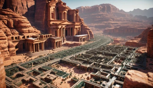 petra,ancient city,street canyon,moon valley,karnak,building valley,human settlement,wadirum,canyon,mesa,mountain settlement,desert planet,stone desert,desert desert landscape,futuristic landscape,anasazi,pharaonic,desert landscape,ancient buildings,wadi rum,Photography,General,Sci-Fi