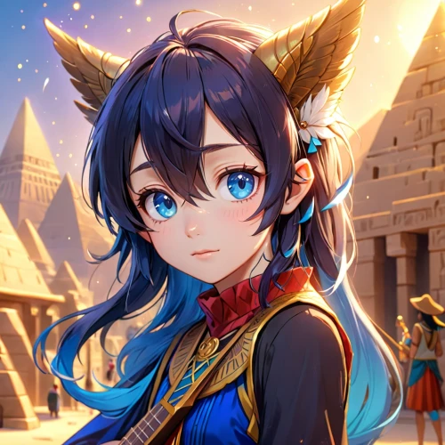 hamearis lucina,portrait background,rem in arabian nights,honolulu,blue bird,chariot,desert fox,ashitaba,winterblueher,cg artwork,maya,azure,kitsune,erika,ganai,ancient egyptian girl,cleopatra,fire background,dusk background,french digital background,Anime,Anime,Cartoon