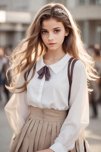 school skirt,artificial hair integrations,school uniform,vintage girl,beautiful young woman,schoolgirl,women fashion,lycia,white skirt,pretty young woman,french silk,fashionable girl,romantic look,vintage angel,girl in a historic way,model doll,girly,fashion doll,young woman,school clothes,Photography,Natural