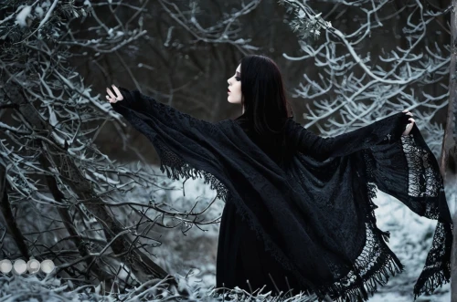 gothic fashion,gothic woman,gothic dress,blackmetal,dance of death,the snow queen,witch house,dark gothic mood,gothic style,the witch,sorceress,gothic,mourning swan,eternal snow,swath,angel of death,black coat,rusalka,gothic portrait,goth woman,Illustration,Realistic Fantasy,Realistic Fantasy 46