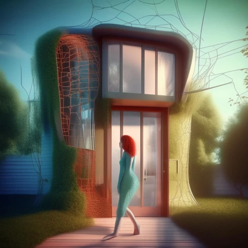 digital compositing,smart house,cubic house,woman house,3d rendering,mid century house,3d render,transistor,sci fiction illustration,house silhouette,lonely house,cube house,house shape,inverted cottage,small house,apartment house,doll house,doll's house,little house,houses clipart