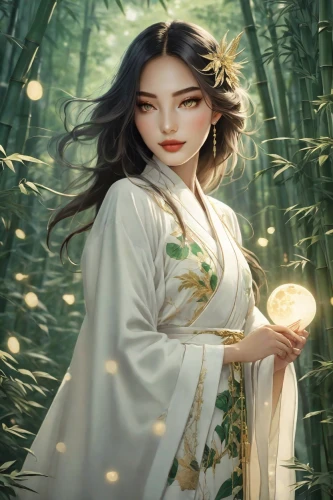 oriental princess,jasmine blossom,junshan yinzhen,hanbok,geisha,fantasy picture,wuchang,ao dai,asian vision,scent of jasmine,white blossom,oriental girl,fantasy portrait,oriental painting,xing yi quan,rou jia mo,lily of the field,mystical portrait of a girl,lilies of the valley,moonflower,Photography,Natural