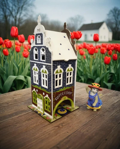 miniature house,fairy house,wooden birdhouse,fairy door,dolls houses,bird house,frisian house,little house,thatched cottage,houses clipart,model house,birdhouse,dollhouse accessory,danish house,birdhouses,children's playhouse,home landscape,children's fairy tale,springtime background,insect house,Small Objects,Outdoor,Tulips